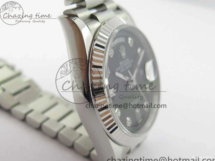 0415 TopPick Day-Date 36 SS 128239 Bp Maker Best Edition Black Dial Crystral Markers on President Bracelet 3149